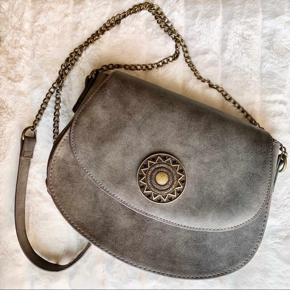 SOLD gray saddle bag/purse